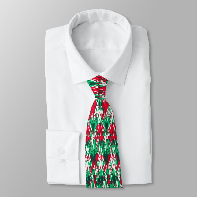 Corbata Lindo patrón abstracto azteca rojo verde (Atado)