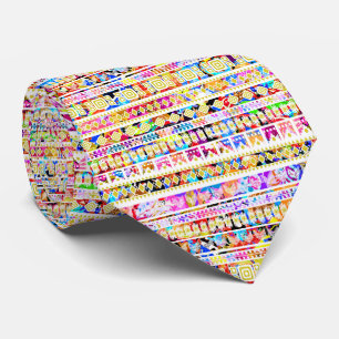 Corbata Lindo patrón azteca tribal colorido