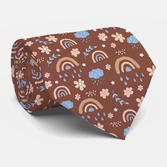 Corbata Lindo patrón de flores de nube de arcoíris (Enrollado)