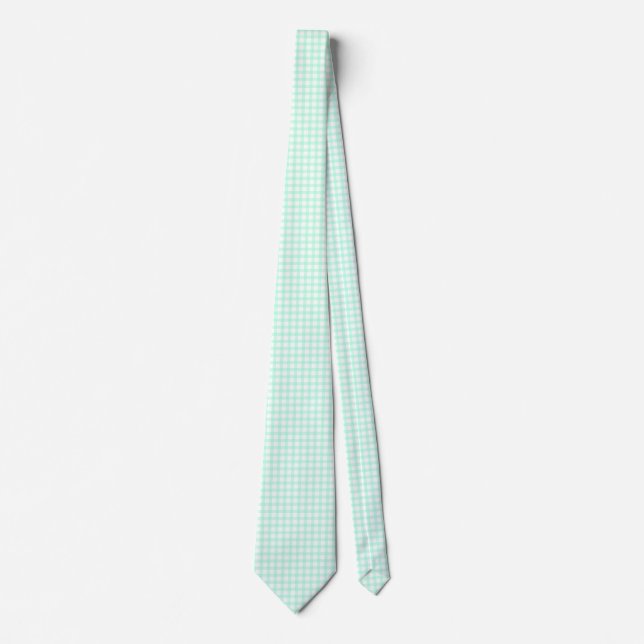 Corbata Lindo patrón de gingham a cuadros verde mar retro (Anverso)