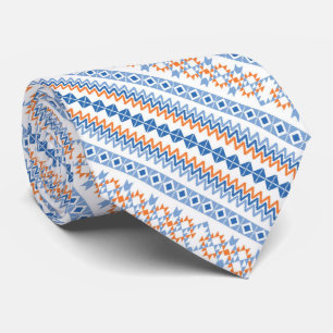 Corbata Lindo patrón de motivo tribal azteca naranja azul