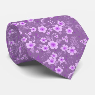Corbata Lindo patrón floral morado pequeño de verano