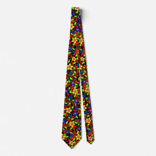Corbata Lindo patrón floral negro colorido precioso