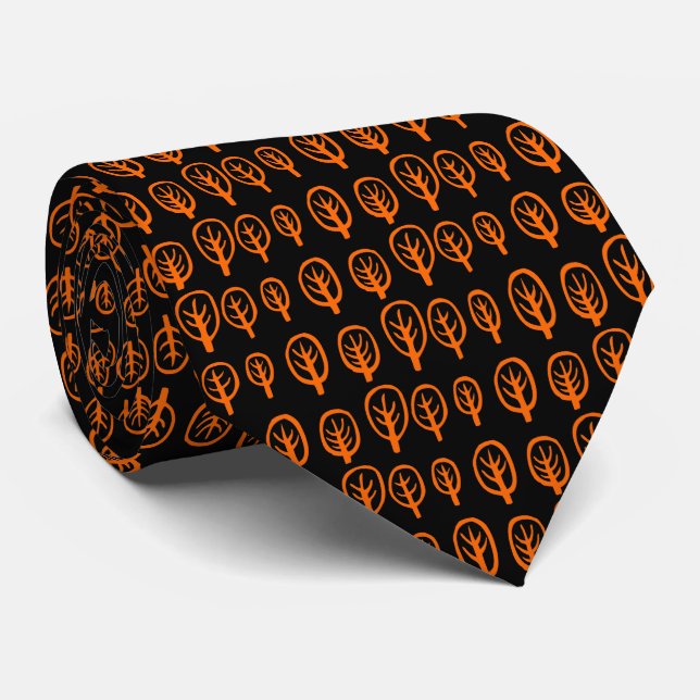 Corbata Línea de árboles - Naranja en negro (Enrollado)