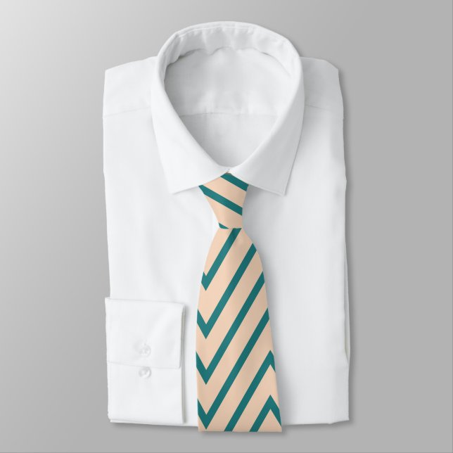 Corbata Línea de Chevron Azul Melocotón (Atado)