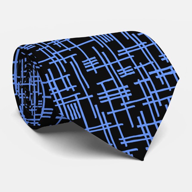 Corbata Líneas abstractas 120923 - Azul bebé en negro (Enrollado)