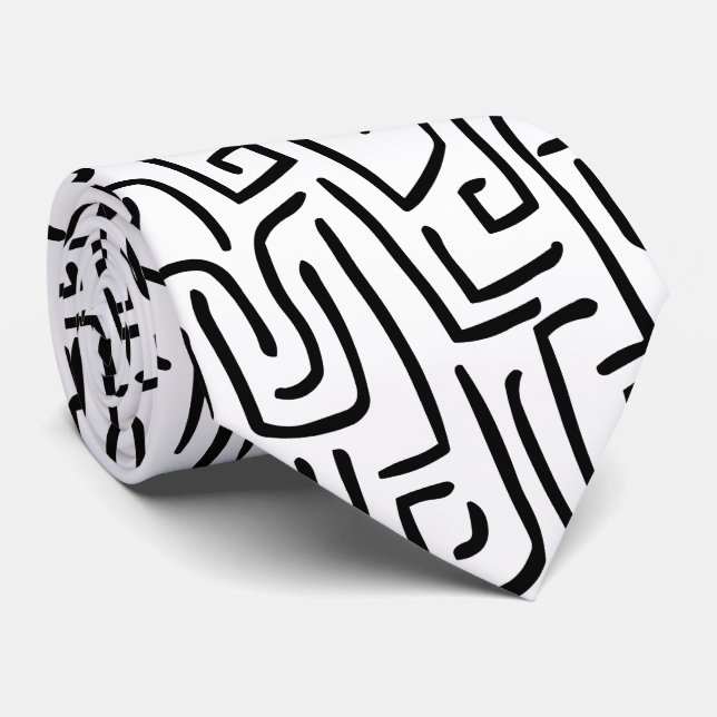 Corbata Líneas abstractas 130318 - Negro sobre blanco (Enrollado)