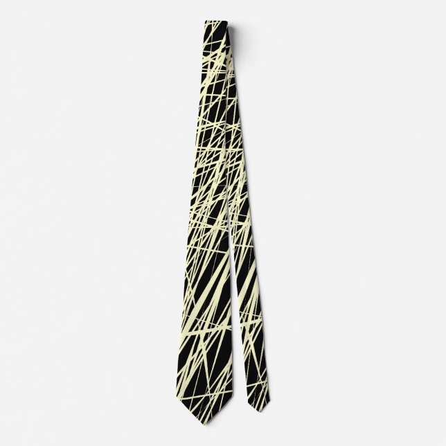 Corbata Líneas abstractas - Crema en negro (Anverso)