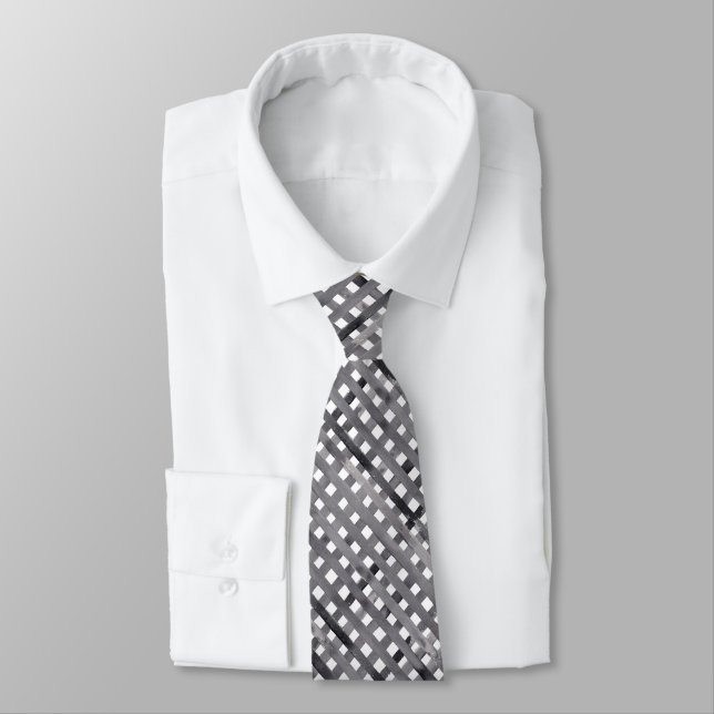 Corbata Líneas blancas negras pintadas a mano libre (Atado)
