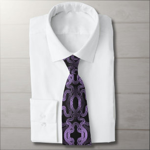 Corbata Líneas púrpura psicodélicas sobre negro 