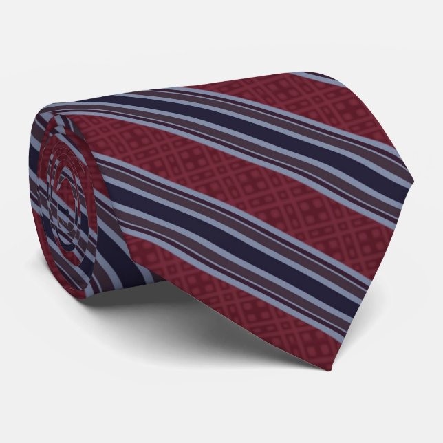 Corbata Líneas y rayas magenta púrpura de Borgoña azul     (Enrollado)