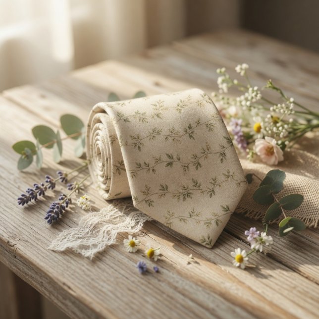 Corbata Lino Rústico y Verde Salvia Viñas Delicadas (Subido por el creador)