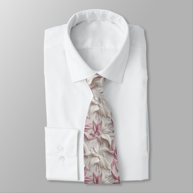 Corbata lirios blancos rosados y morados 3d (Atado)