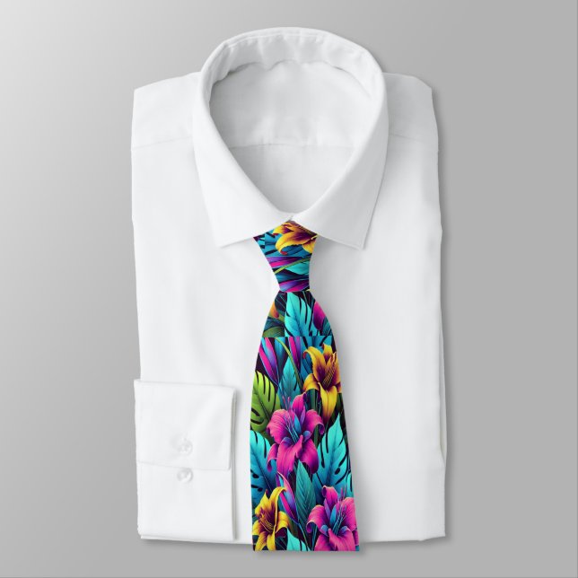 Corbata Lirios Neón Brillantes Iluminan Verdes Lujuriosos (Atado)