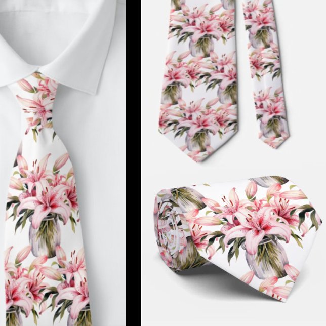 Corbata Lirios rosados en jarrón (Subido por el creador)