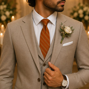 Corbata Lista de Raya Regimental de Color Naranja Quemado