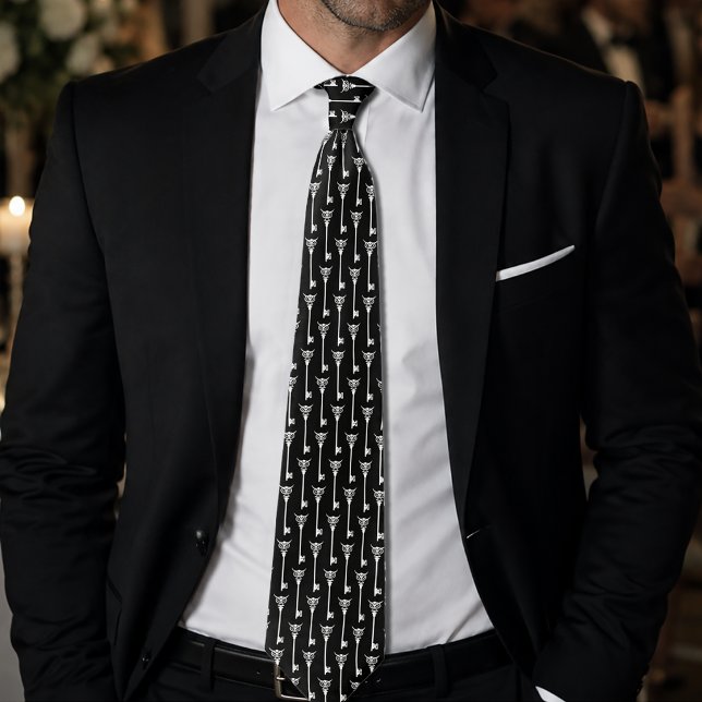 Corbata Llave esqueleto tribal de búho gótico negro y blan (Subido por el creador)