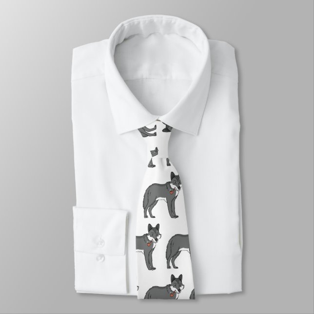 Corbata Lobo gris con ilustracion de personalizado de tube (Atado)