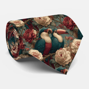 Corbata Loros Exóticos Vintage Sage y Rosa Toucan