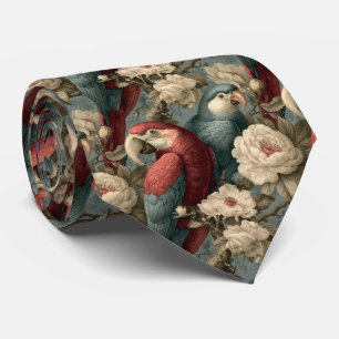 Corbata Loros Guacamayos Vintage Sage y Crema