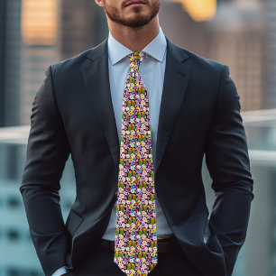 Corbata Loros Lindos Flores Tropicales Pájaro Romántico