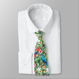 Corbata Loros Tropicales y Hibiscos en la Jungla