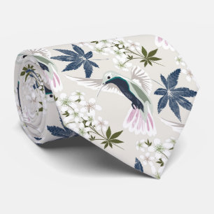 Corbata Los colibríes y las flores blancas.
