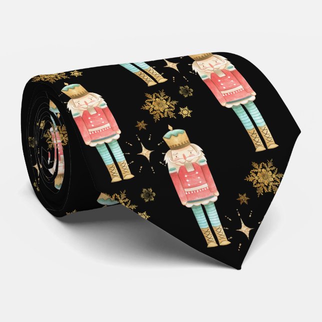 Corbata Los Navidades Nutcracker Golden Snowflakes Black (Enrollado)