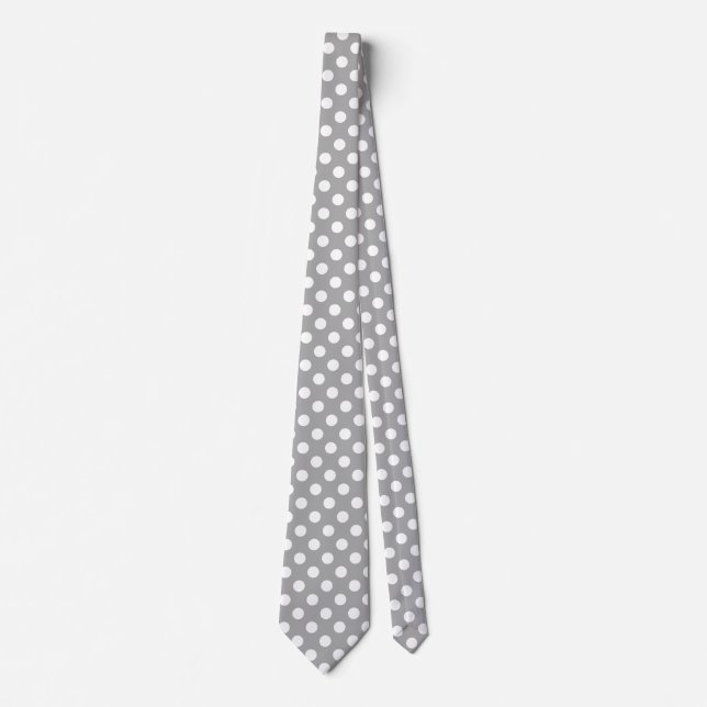 Corbata Los puntos de polka blanco sobre gris (Anverso)