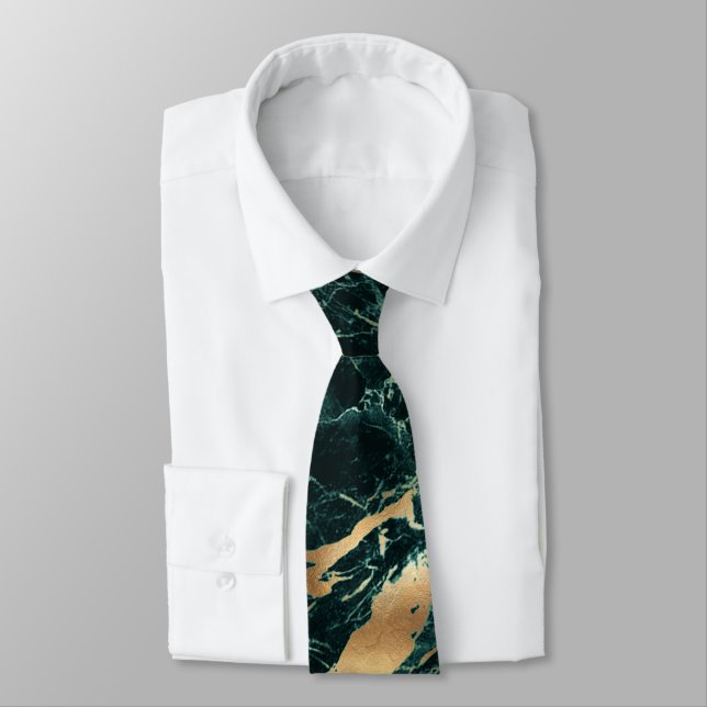 Corbata Losa de mármol verde Teal de PixDezines+Venas dora (Atado)