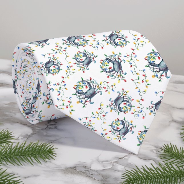 Corbata Luces de Navidad de Cangrejo Costero con Monograma (Subido por el creador)