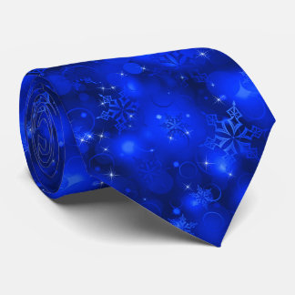 Corbata Luces y copos de nieve, azul - lazos del navidad,