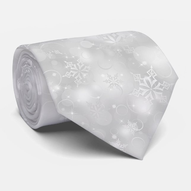 Corbata Luces y copos de nieve, plata - lazos del navidad, (Enrollado)
