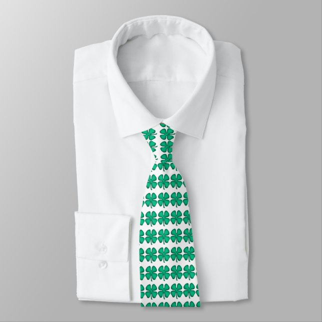 Corbata Lucky 4 Leaf Irish Clover cuello blanco (Atado)