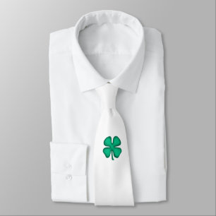 Corbata Lucky 4 Leaf Irish Clover cuello blanco