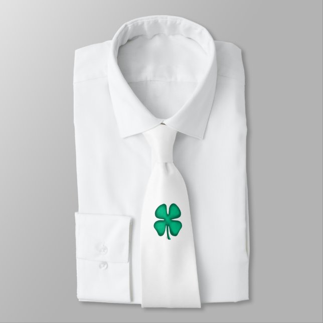 Corbata Lucky 4 Leaf Irish Clover cuello blanco (Atado)