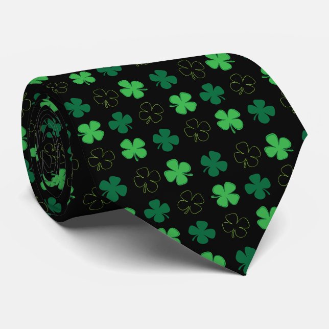 Corbata Lucky Four Leaf Clover Cuello Tie - Negro (Enrollado)