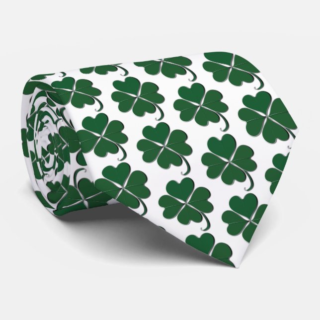Corbata Lucky Shamrock Green and White (Enrollado)