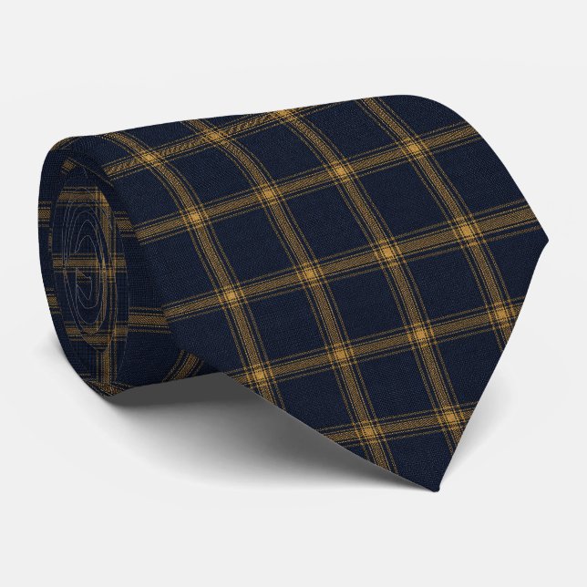 Corbata Lujo a cuadros azul marino y dorado (Enrollado)