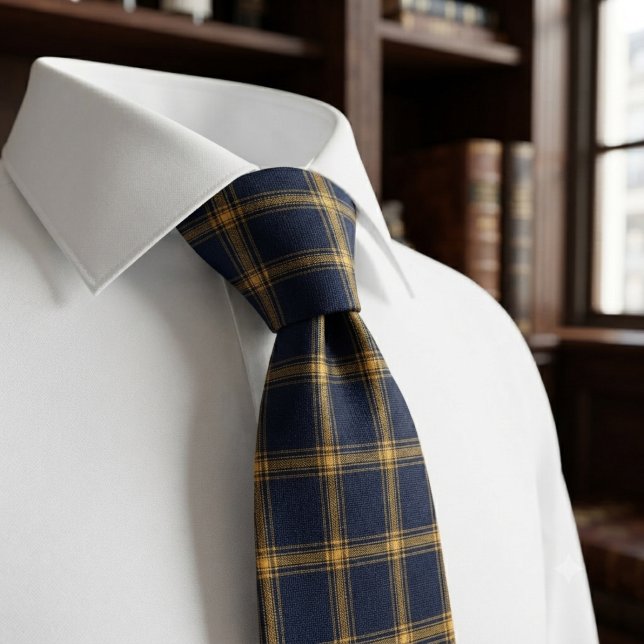Corbata Lujo a cuadros azul marino y dorado (Subido por el creador)