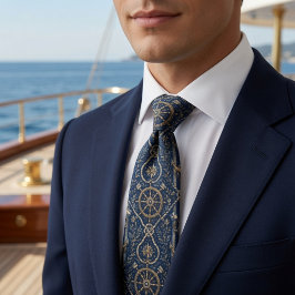 Corbata Lujo Ancla Naval Azul y Dorado
