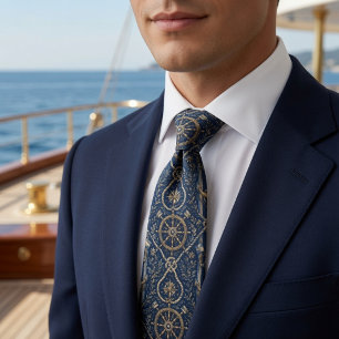 Corbata Lujo Ancla Naval Azul y Dorado