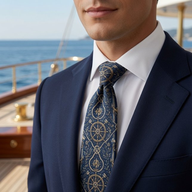 Corbata Lujo Ancla Naval Azul y Dorado (Subido por el creador)