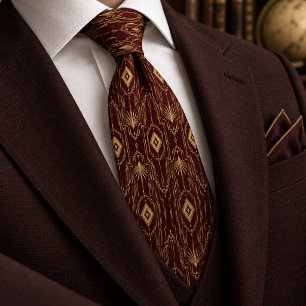 Corbata Lujo Art Déco en Burgundy y Oro