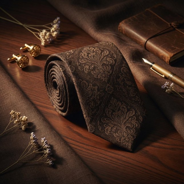 Corbata Lujo Barroco Damask Café Oscuro Espresso (Subido por el creador)
