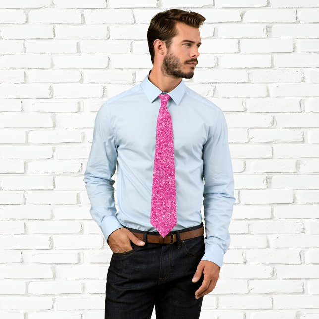 Corbata Lujo Brillante Rosa Caliente Purpurina (Faux Hot Pink Glitter Neck Tie)