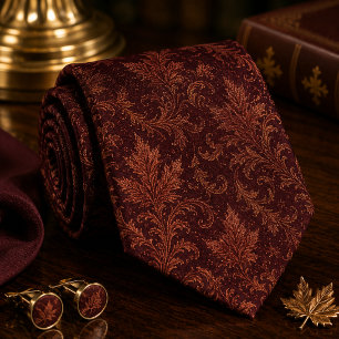 Corbata Lujo Burgundy Hoja de Otoño Damask
