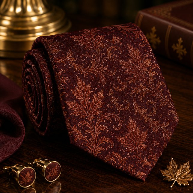 Corbata Lujo Burgundy Hoja de Otoño Damask (Subido por el creador)