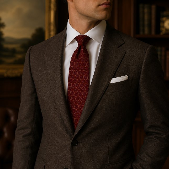 Corbata Lujo Burgundy Panal Geométrico Elegante (Subido por el creador)