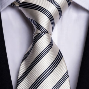Corbata Lujo clásico rayado de marfil y azul marino